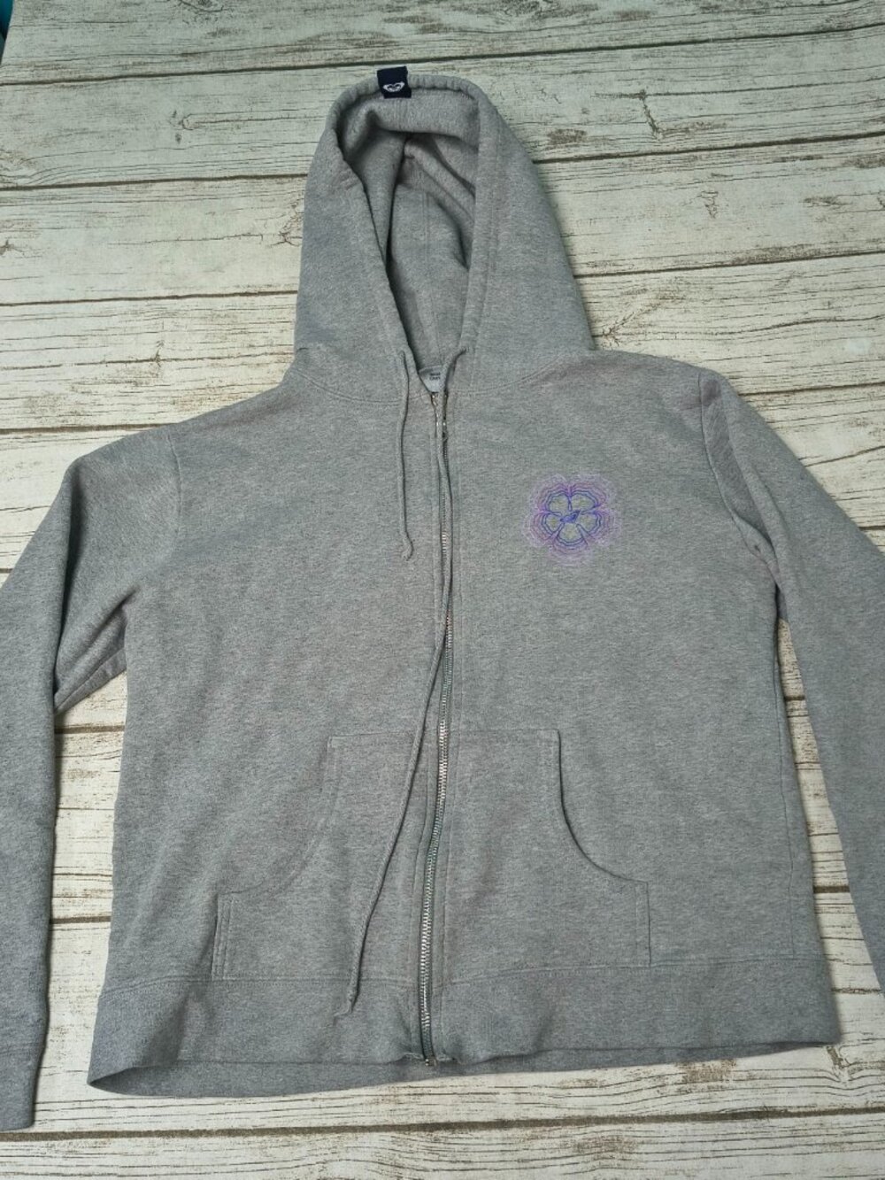 Roxy Quiksilver Vintage Heather Grey Graphic Full-Zip Hoodie Y2K Surf Style L